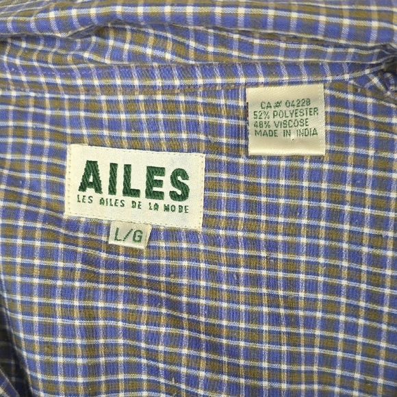Les Ailes de la Mode Blue Checkered Button-Up Shirt – Vintage 90s – Size L - Picture 6 of 9